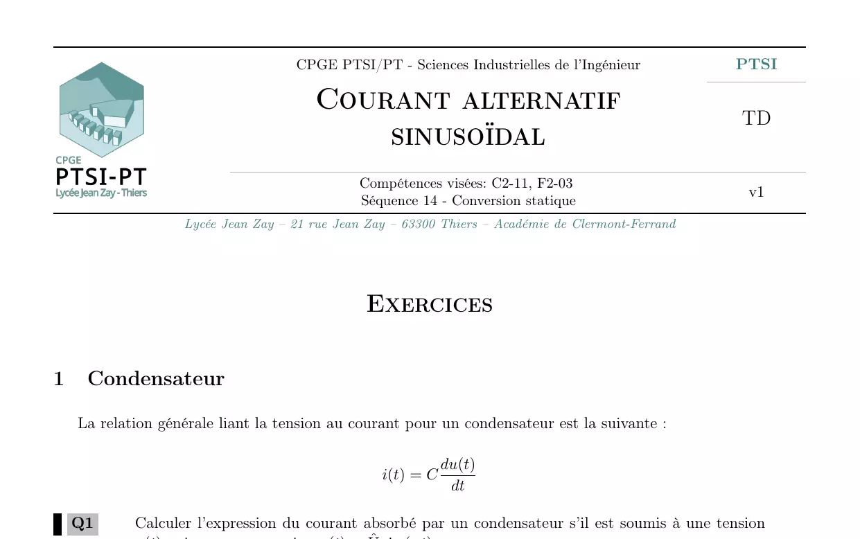 Exercices base monophasé